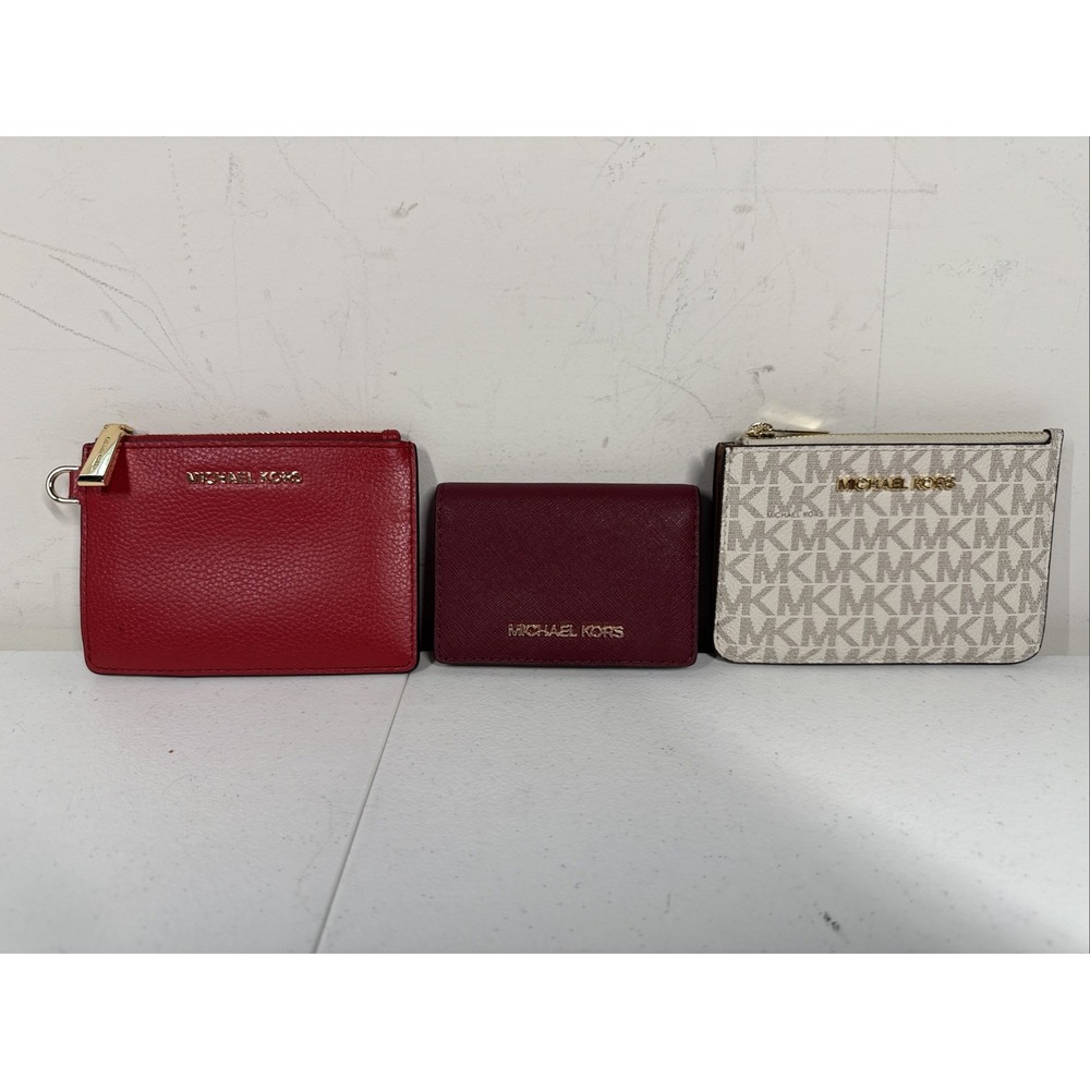 3 -‎ Wristlet MK MICHAEL KORS Jet Set Vanilla, Red, Maroon Leather Coin Purse